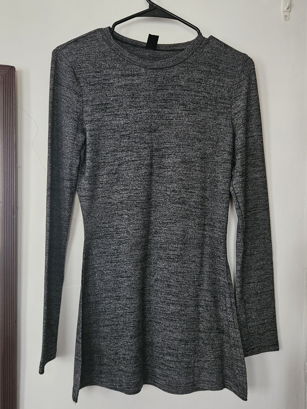 SHEIN Heathered Dark Gray Long Sleeve Crewneck Top